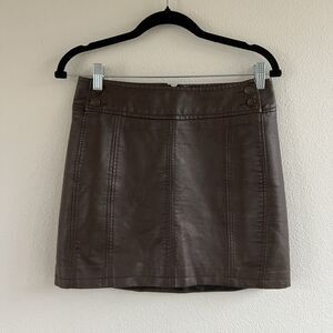 Free People Faux Leather Mini Skirt Womens 8 Brown Western Vegan
